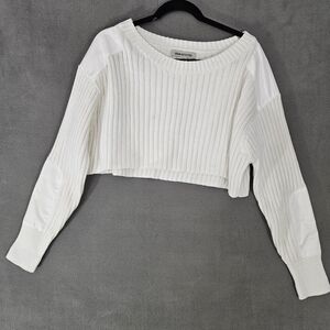 Urban Outfitters White Ribbed Crew Neck Cropped Sweater